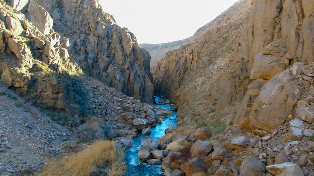 A canyon with a river running through it near Bishop, CA.