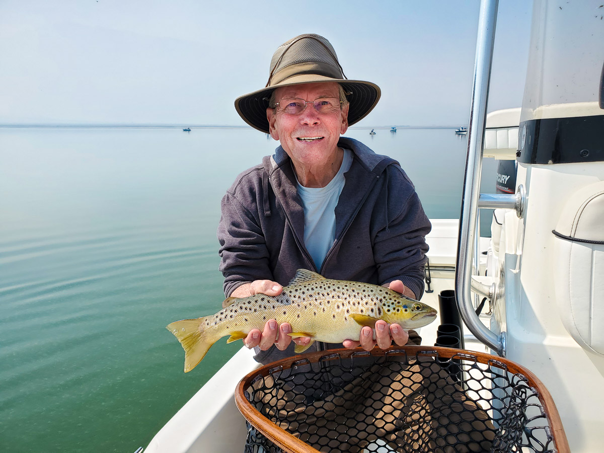 A brown trout from Crowley Lake with Sierra Drifters