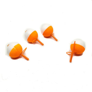 Bobbers for fly fishing that are half orange and half white