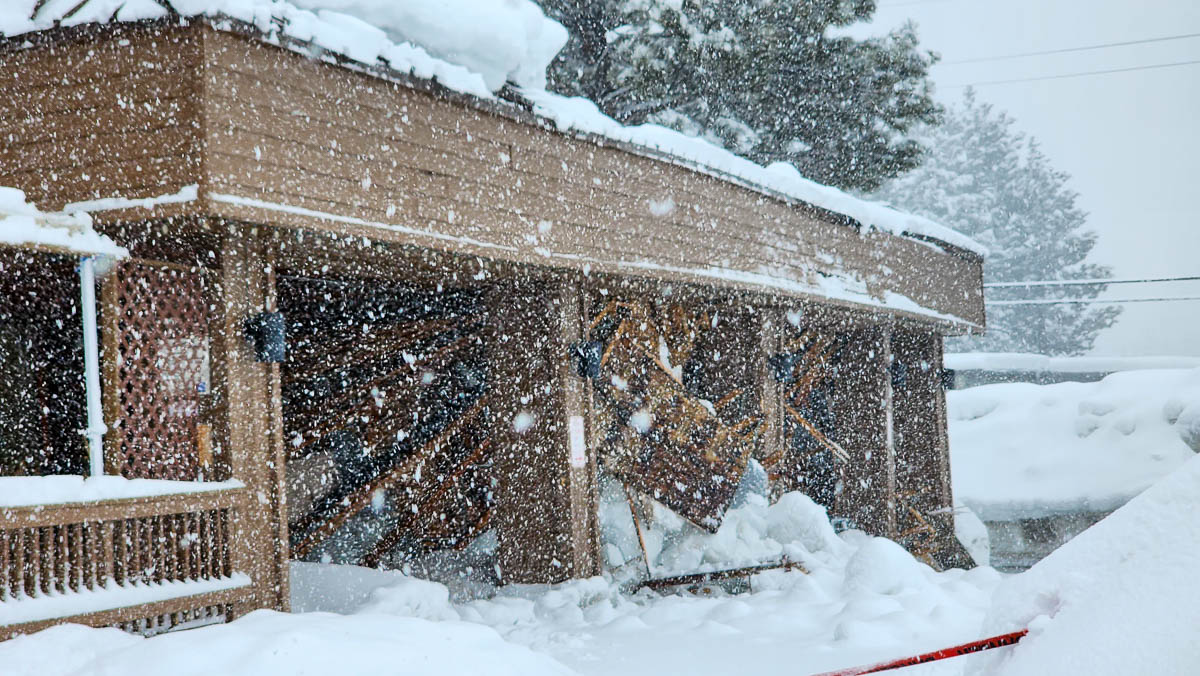 A roof collapse at a parking complex in Mammoth Lakes, CA