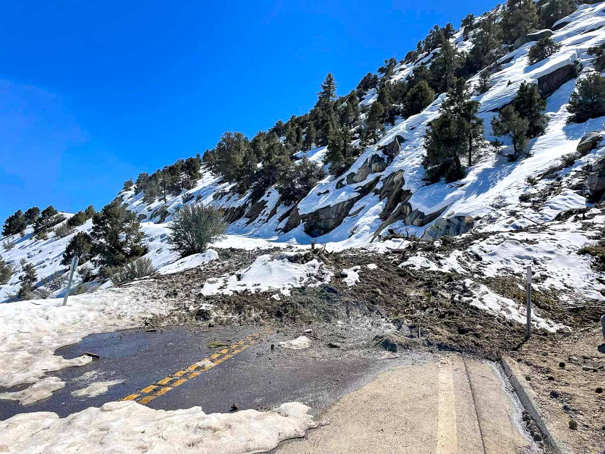 A landslide on Whitney Portal Road in Lone Pine, CA