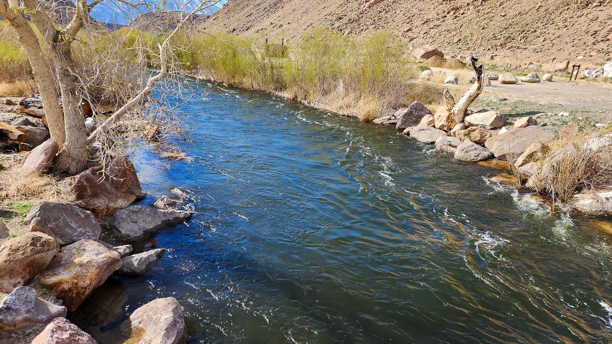 A fast flowing river in the eastern sierra on the Lower Owens River.